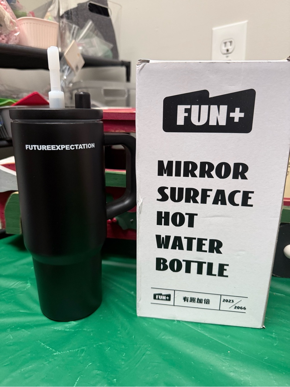Black Travel Mug - FUTUREEXPECTATION Stainless Tumbler with Straw